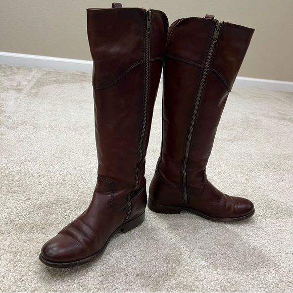 Frye Melissa Tab Red Brown Leather Tall Riding Boot Side Zip Women Size 6 B, - Picture 15 of 16
